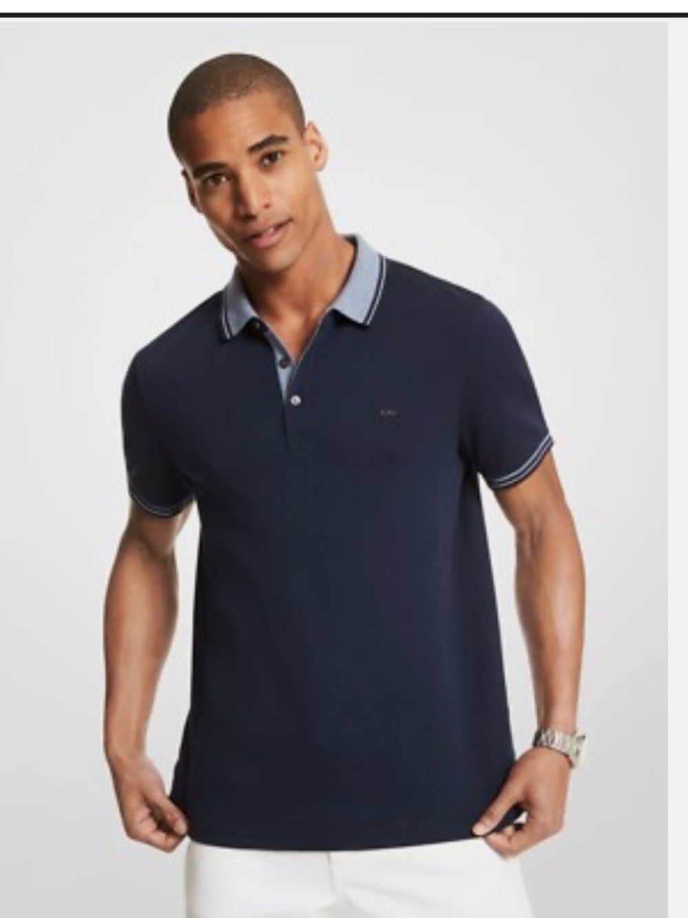 Michael Kors Navy Polo with Light Blue Contrast Collar. Size M